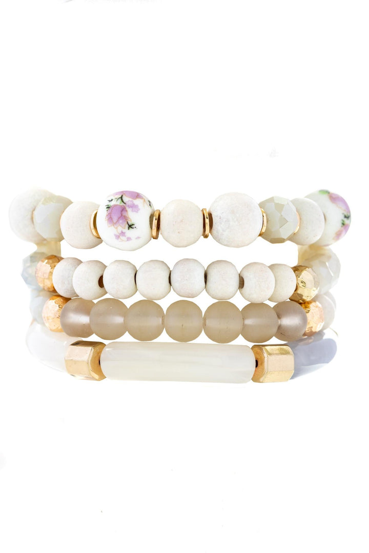 Wood Beaded Chain Link Bracelet Set