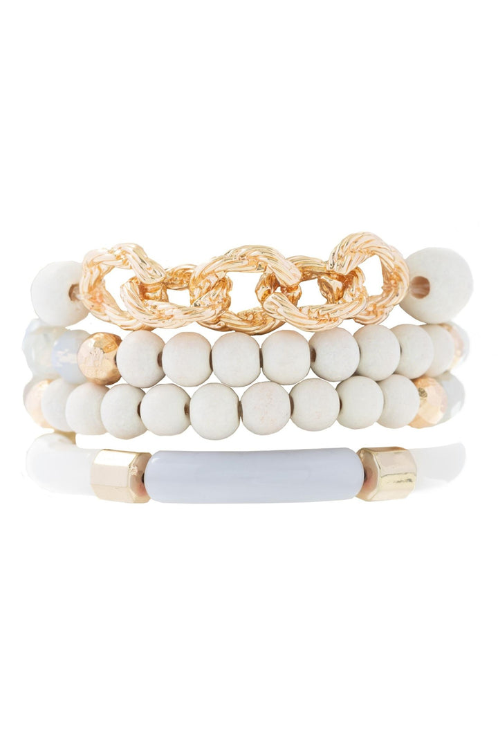 Wood Beaded Chain Link Bracelet Set