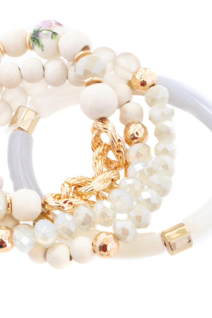 Wood Beaded Chain Link Bracelet Set