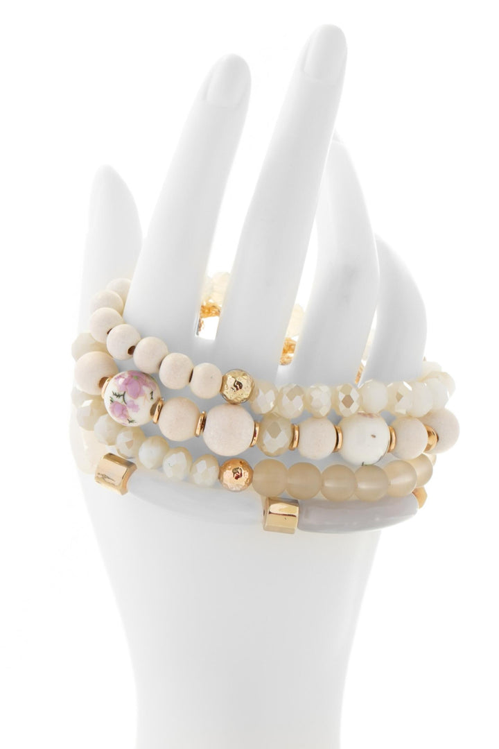 Wood Beaded Chain Link Bracelet Set