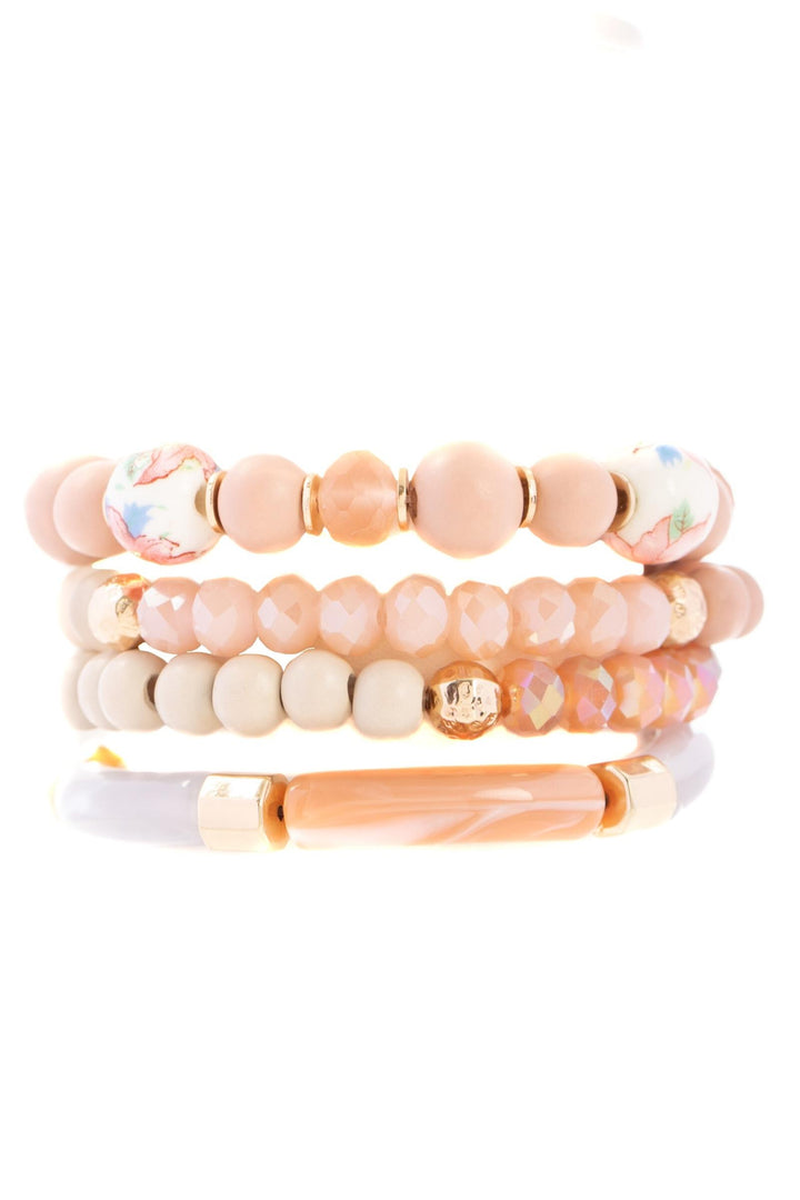 Wood Beaded Chain Link Bracelet Set