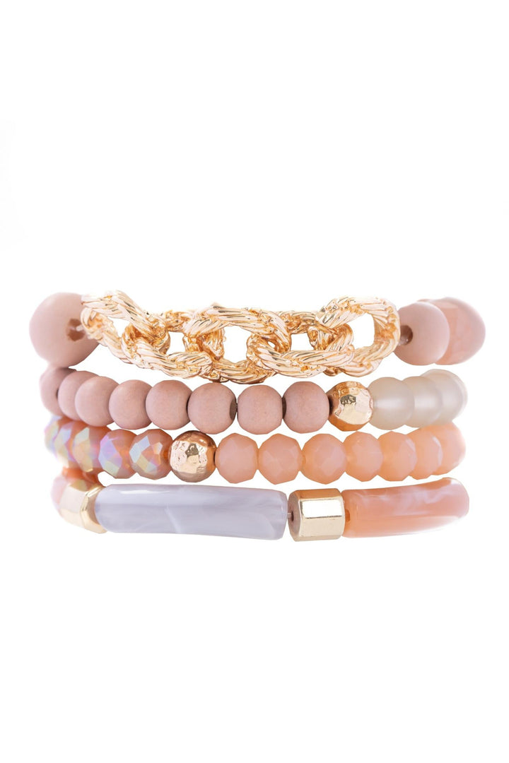 Wood Beaded Chain Link Bracelet Set