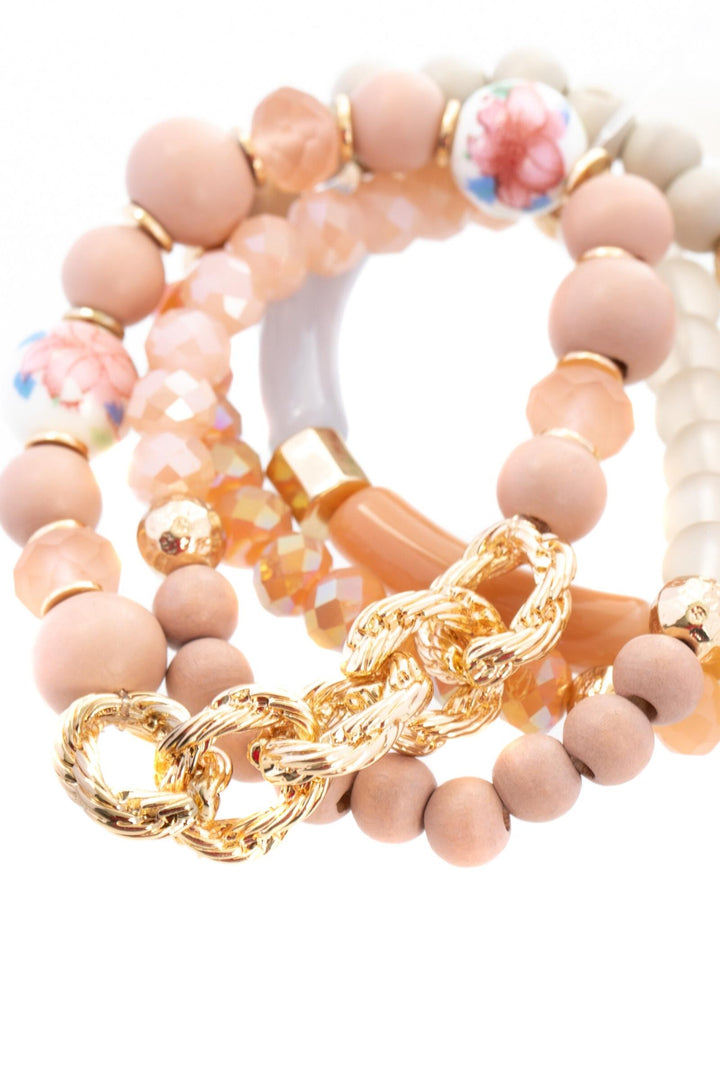 Wood Beaded Chain Link Bracelet Set