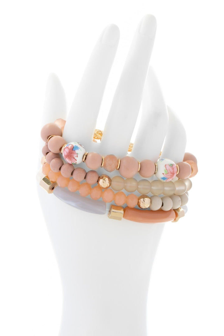 Wood Beaded Chain Link Bracelet Set