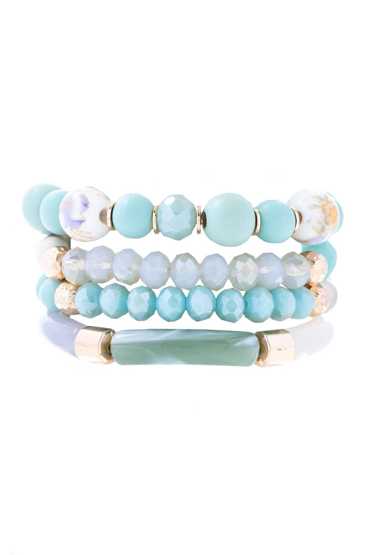 Wood Beaded Chain Link Bracelet Set