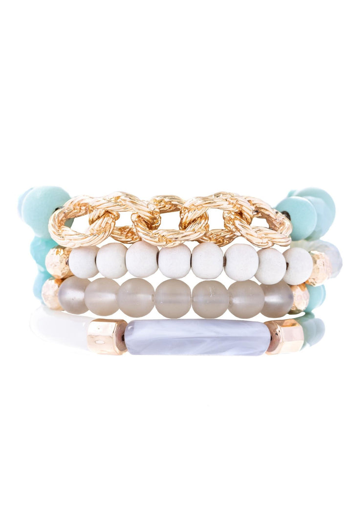 Wood Beaded Chain Link Bracelet Set