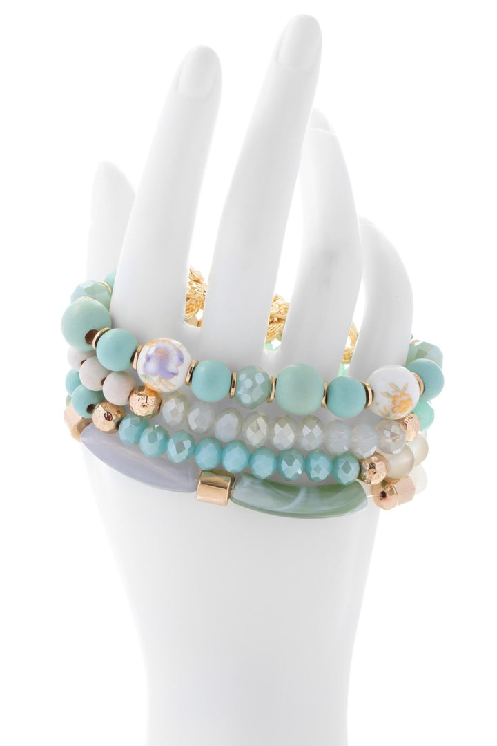 Wood Beaded Chain Link Bracelet Set