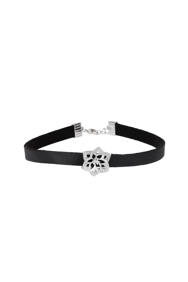 Crystal Flower Leather Choker