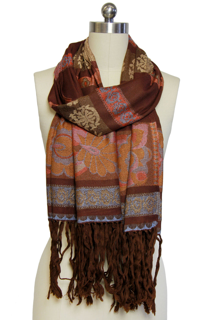 Fringed Floral Stripes Scarf