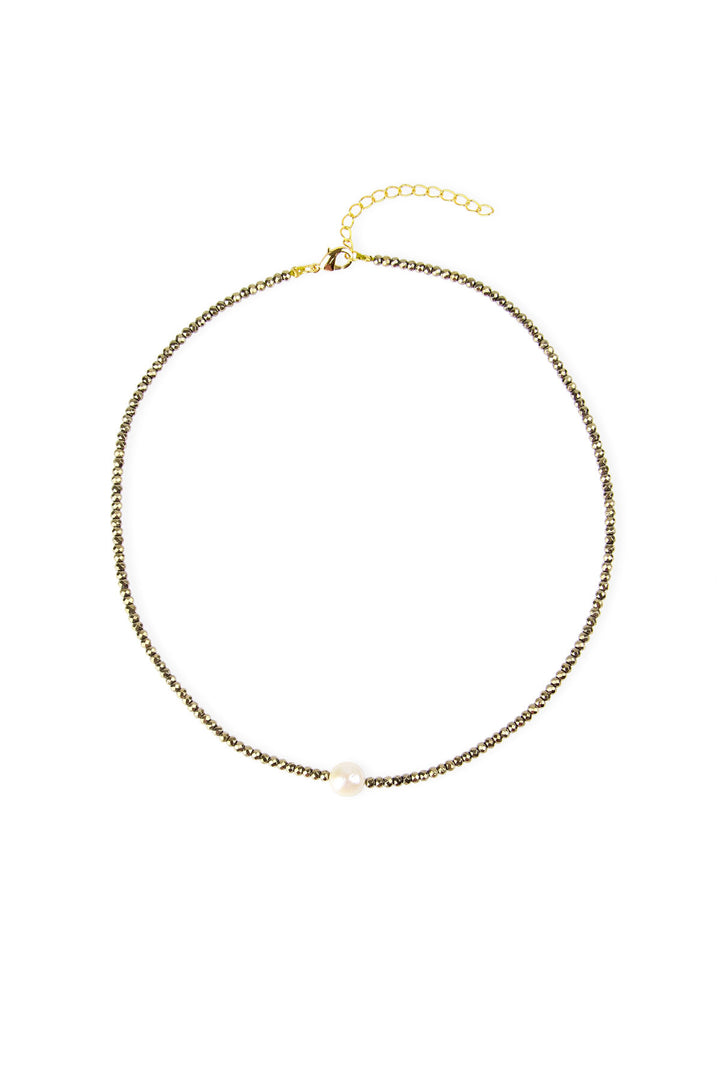 Pyrite Pearl Choker Necklace
