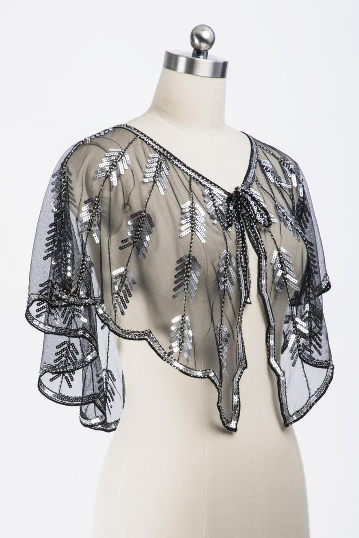 Sequin Detail Scallop Mesh Capelet