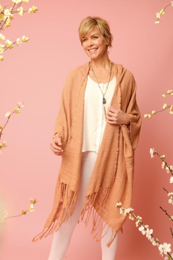 Dawn To Dusk Cotton Hooded Kimono With Fringe