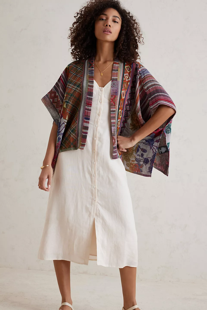 Floral Geometric Short Poncho