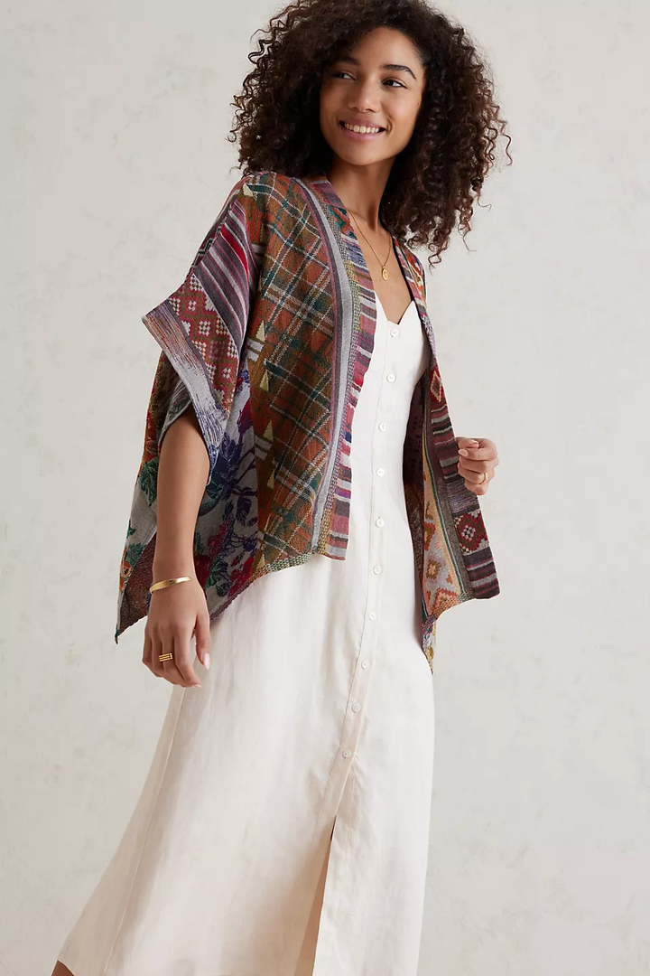 Floral Geometric Short Poncho