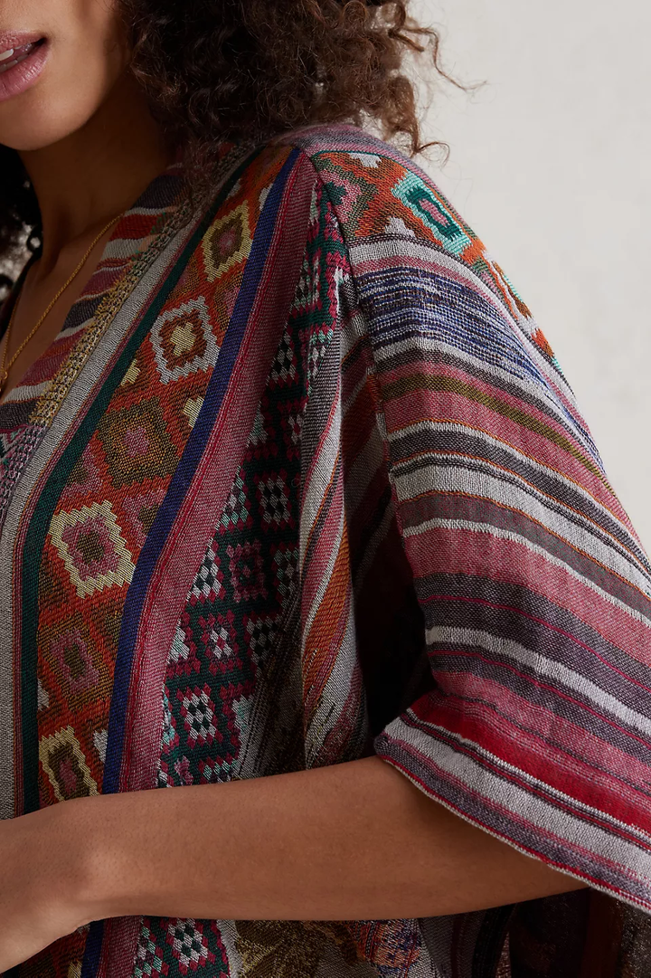 Floral Geometric Short Poncho