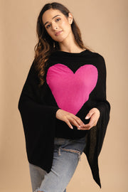 Heart Cashmere and Silk Poncho Black