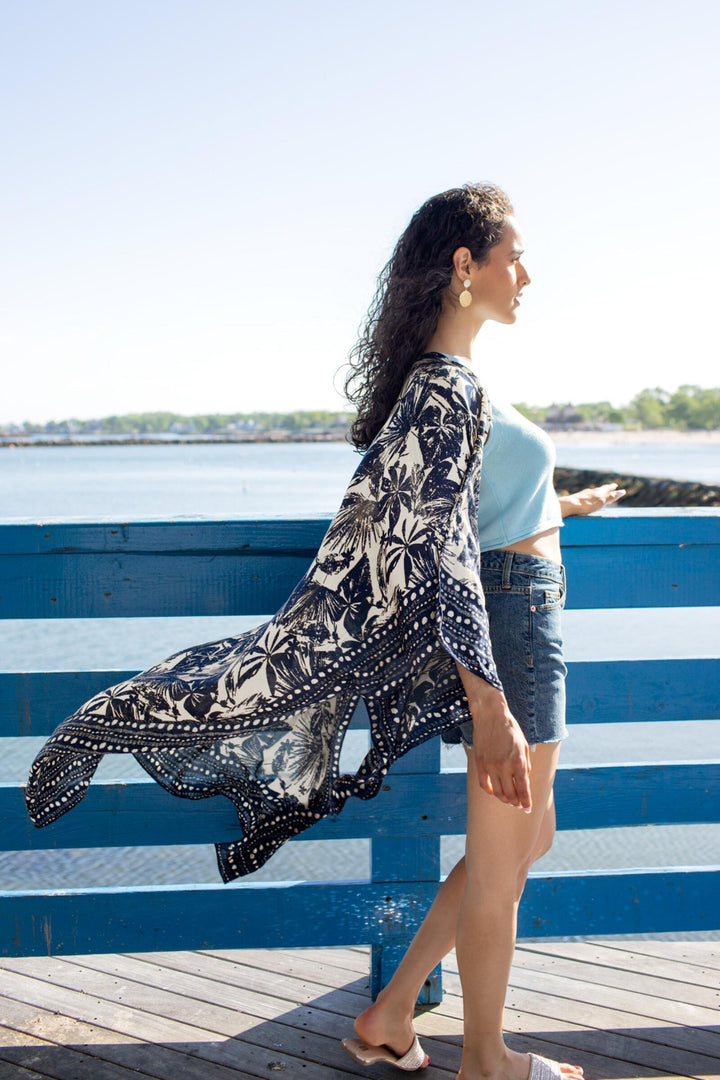 Woodblock Kimono Navy