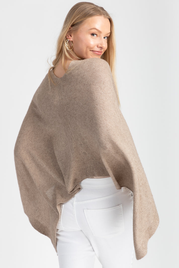 Heart Cashmere and Silk Poncho Taupe
