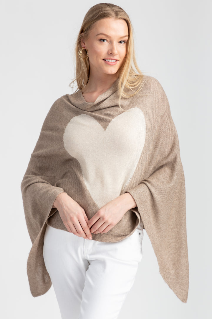 Heart Cashmere and Silk Poncho Taupe