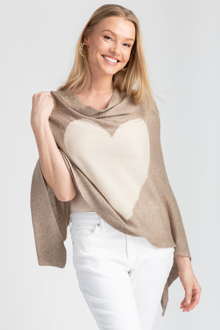 Heart Cashmere and Silk Poncho Taupe