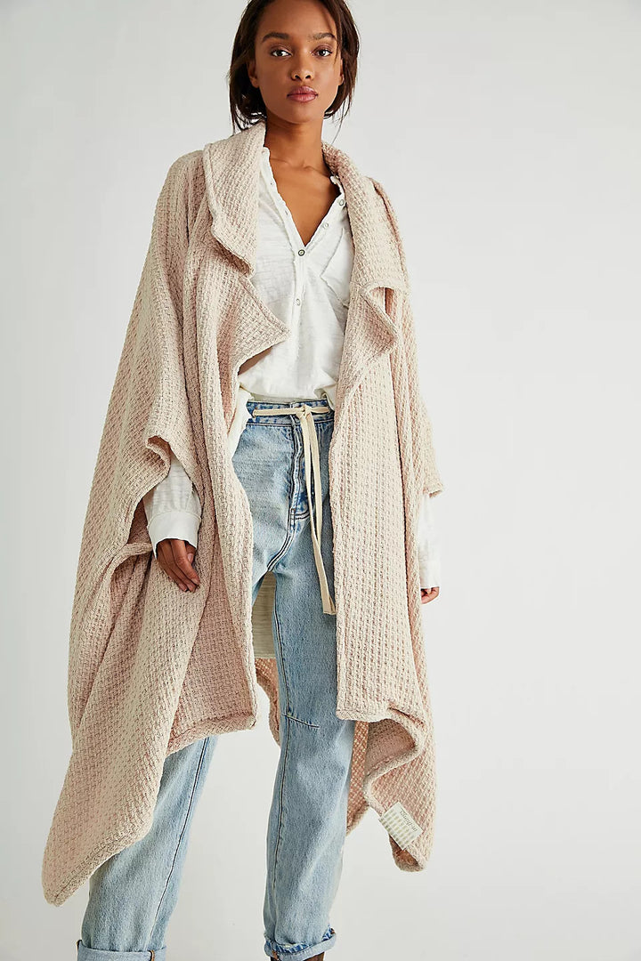 Comfy Oversized Waffle Knit Collared Jacket