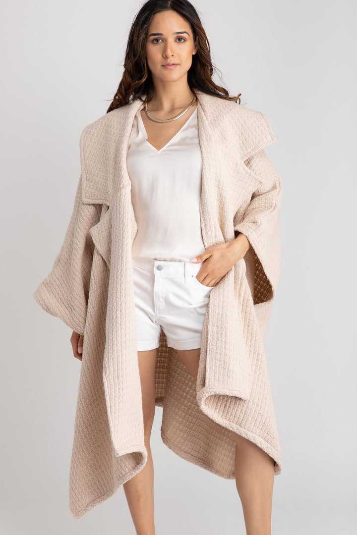 Comfy Oversized Waffle Knit Collared Jacket