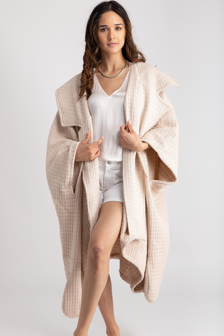 Comfy Oversized Waffle Knit Collared Jacket