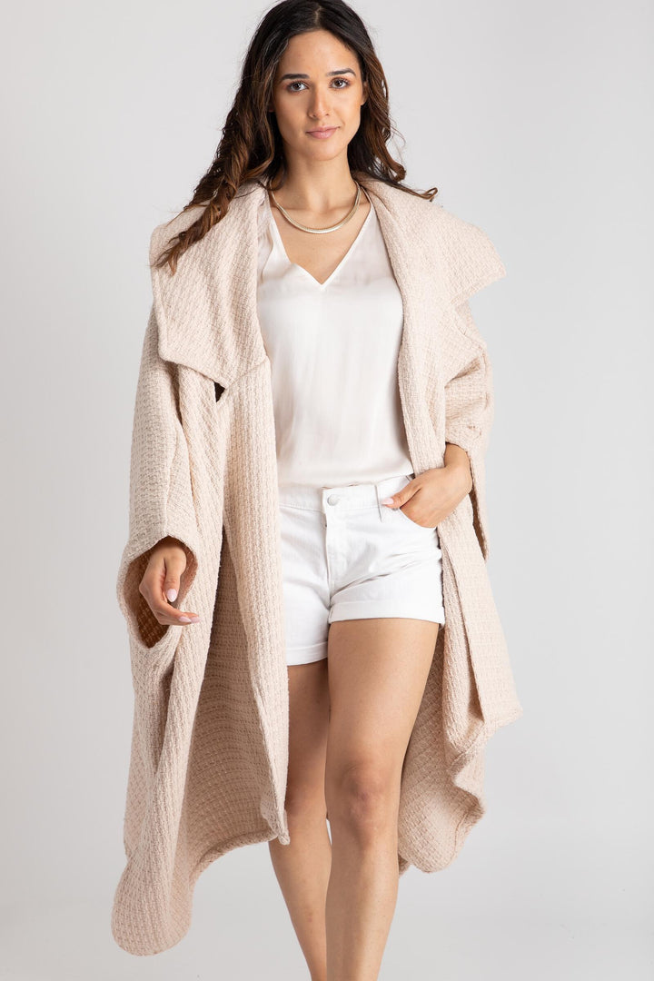 Comfy Oversized Waffle Knit Collared Jacket