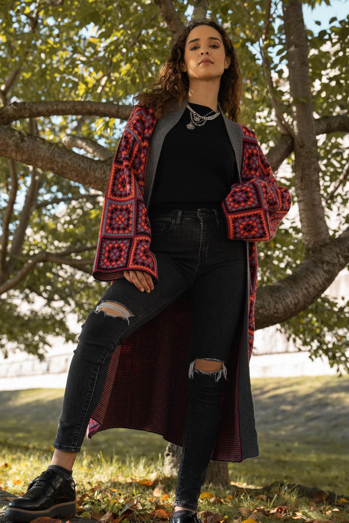 Knitted Square Patch Kimono