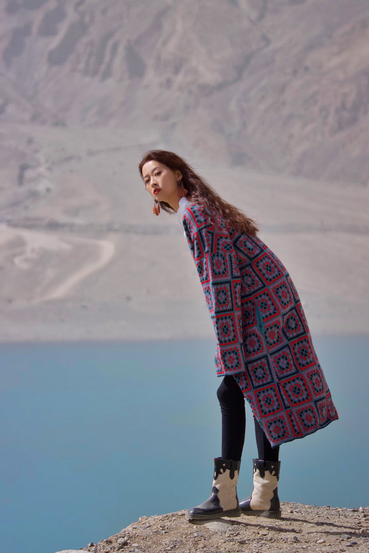 Knitted Square Patch Kimono