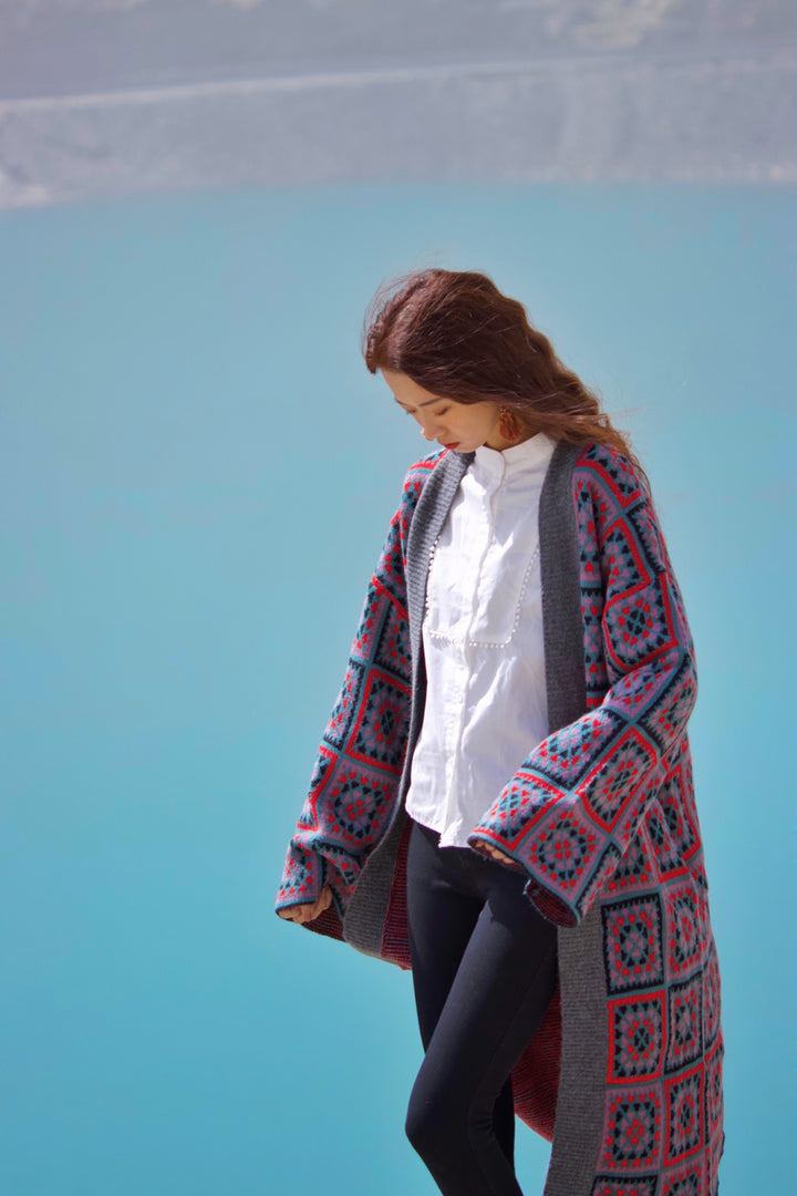 Knitted Square Patch Kimono