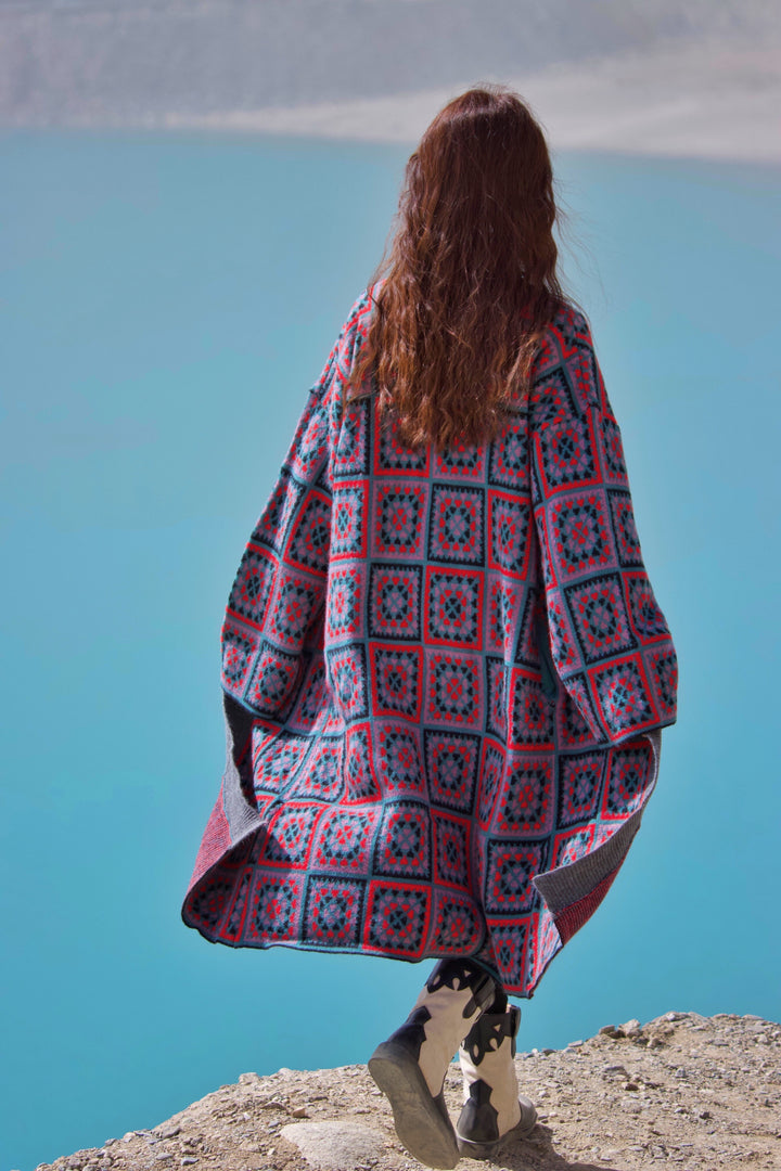 Knitted Square Patch Kimono