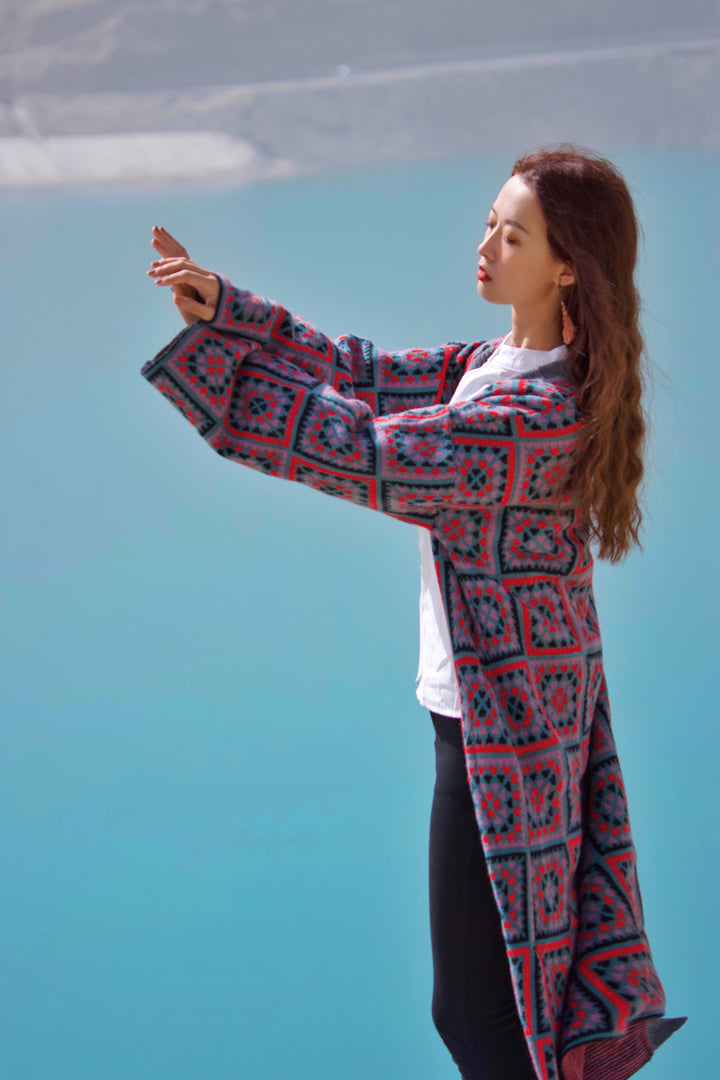 Knitted Square Patch Kimono