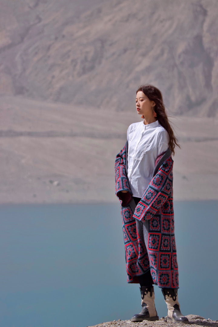 Knitted Square Patch Kimono