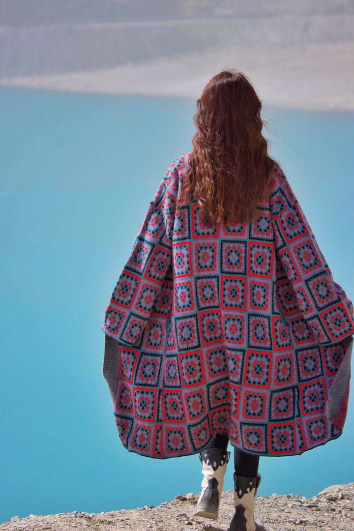 Knitted Square Patch Kimono