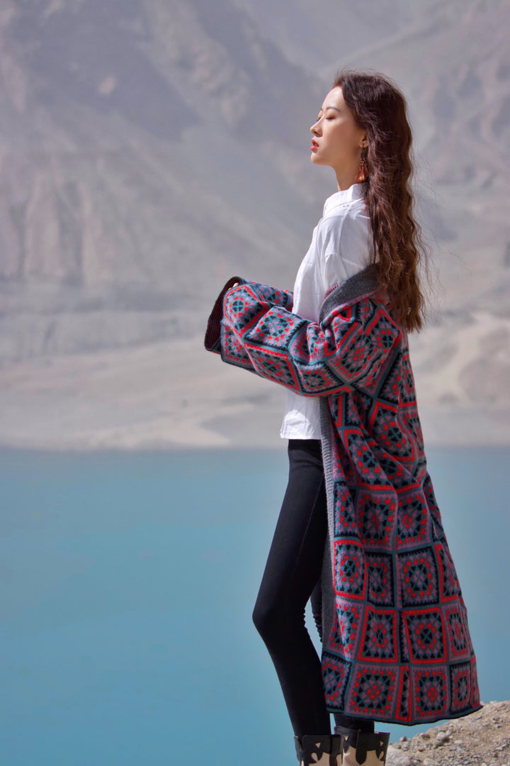 Knitted Square Patch Kimono