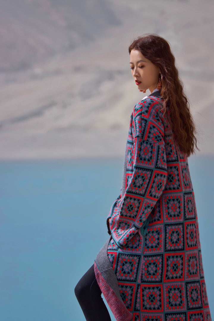 Knitted Square Patch Kimono