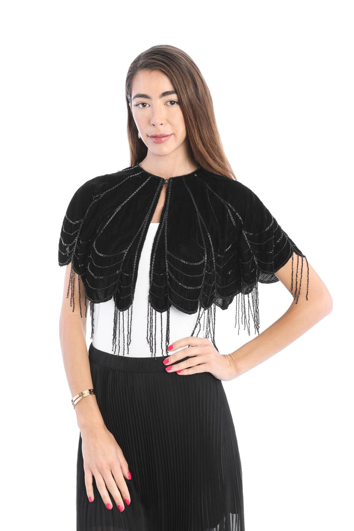 Scallops Embellished Velvet Capelet