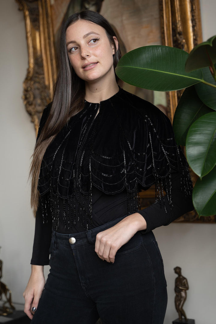 Scallops Embellished Velvet Capelet