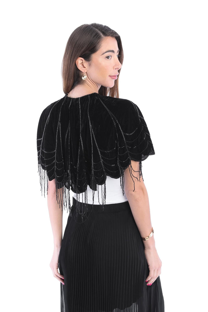 Scallops Embellished Velvet Capelet