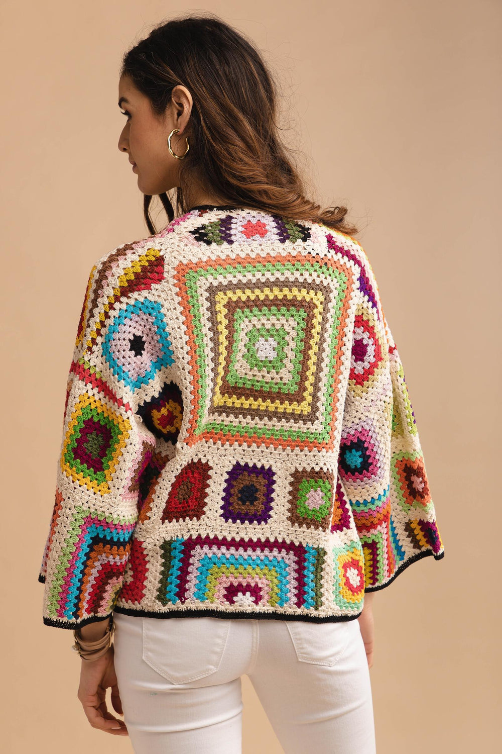 Granny Multi Square Crochet Short Jacket cornsilk