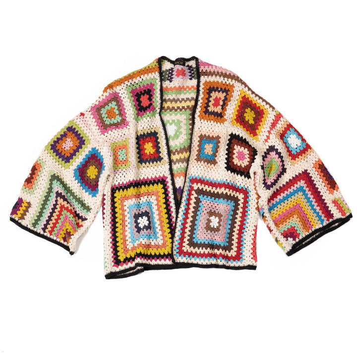 Granny Multi Square Crochet Short Jacket cornsilk