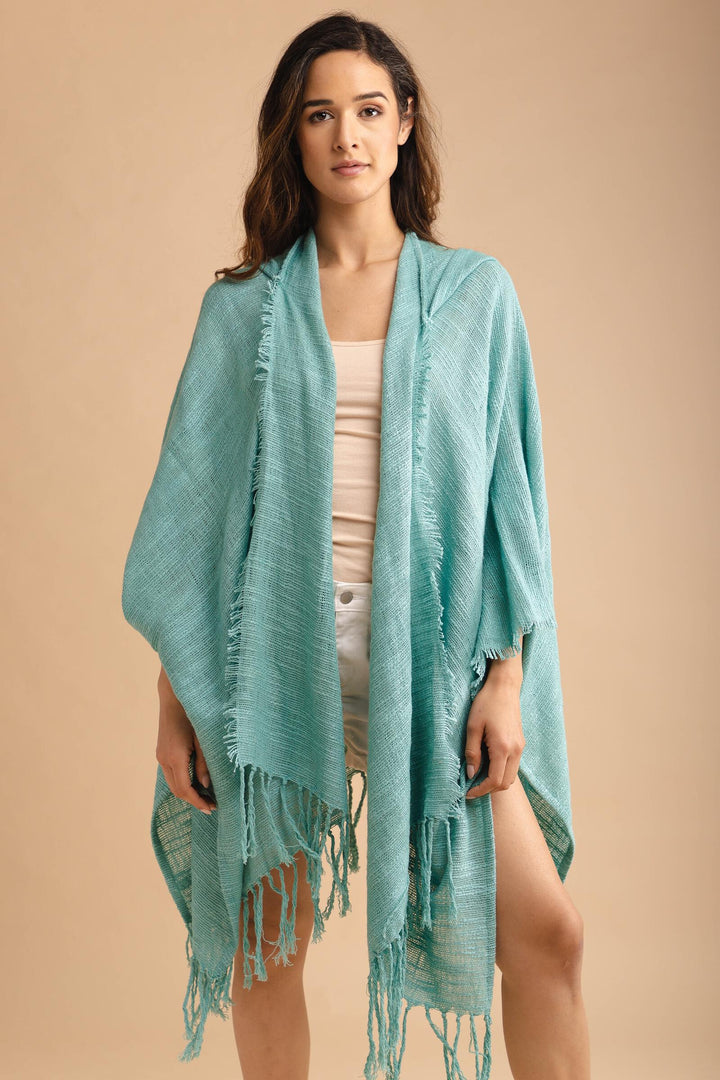 Dawn To Dusk Cotton Hooded Kimono With Fringe