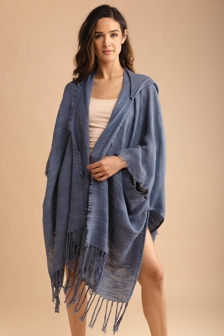 Dawn To Dusk Cotton Hooded Kimono With Fringe