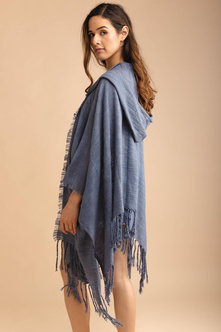 Dawn To Dusk Cotton Hooded Kimono With Fringe