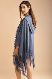 Dawn To Dusk Cotton Hooded Kimono With Fringe