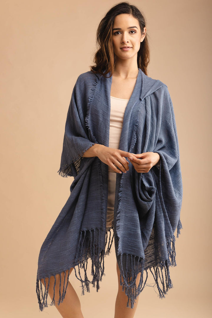Dawn To Dusk Cotton Hooded Kimono With Fringe