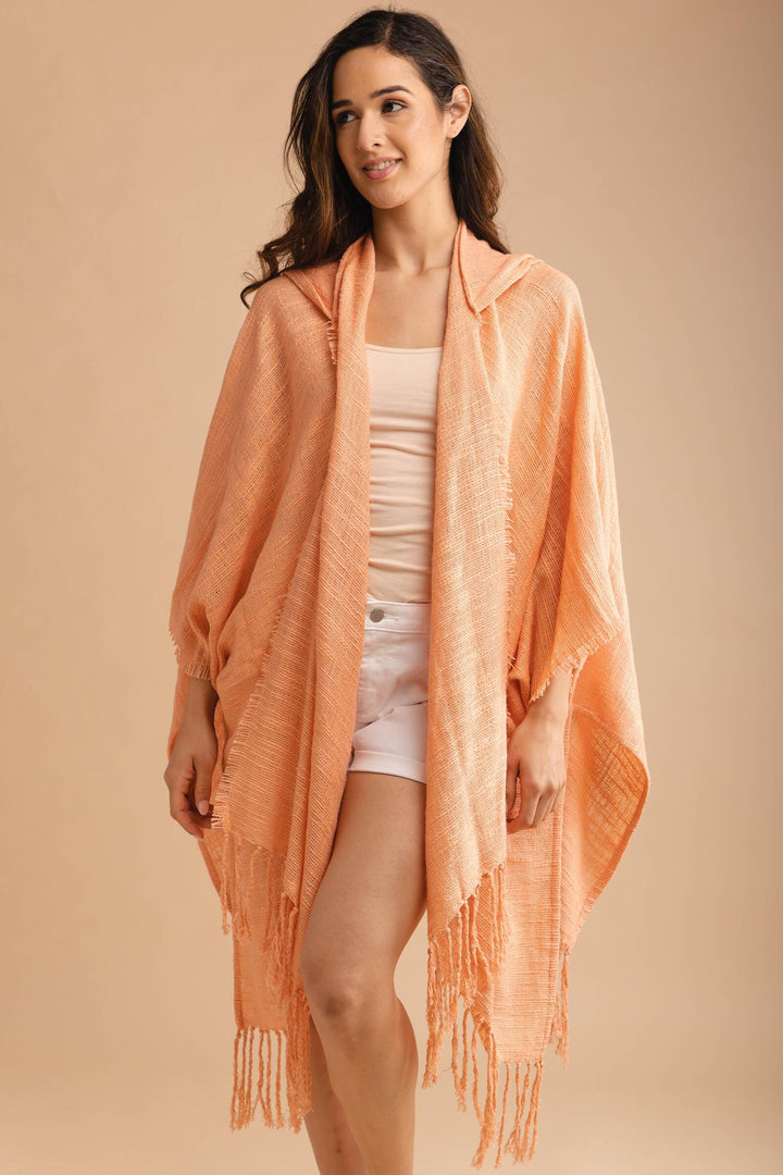 Dawn To Dusk Cotton Hooded Kimono With Fringe