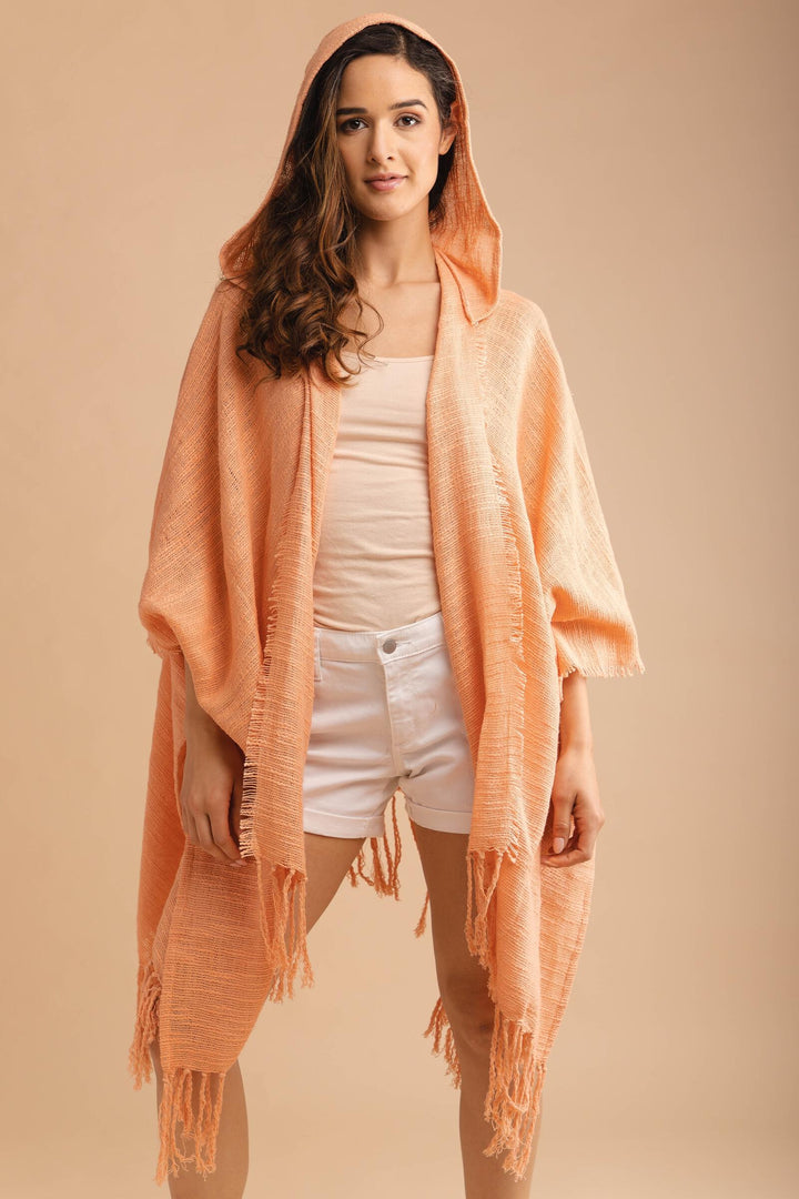 Dawn To Dusk Cotton Hooded Kimono With Fringe
