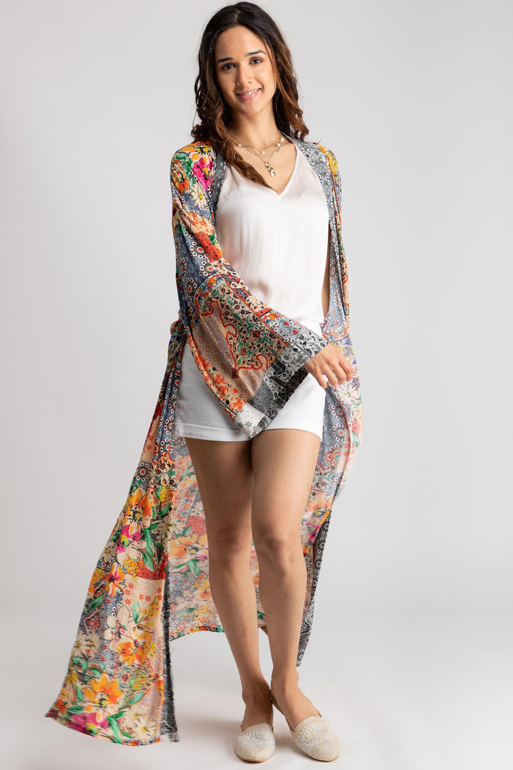 Exotic Mixed Floral Long Kimono